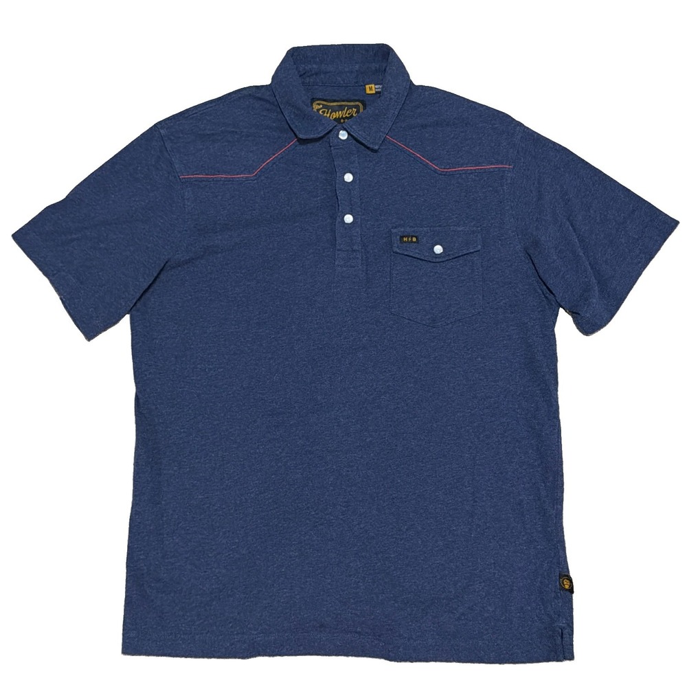 Howler Brothers Ranchero Polo Mens M Navy Blue Pearl Snap Western Shirt